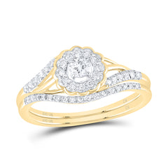 10kt Yellow Gold Womens Round Diamond Flower Floral Bridal Wedding Engagement Ring Band Set 1/4 Cttw