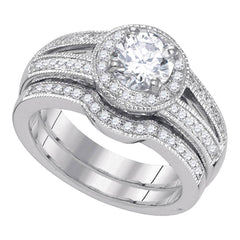 14kt White Gold Womens Round Diamond Halo Bridal Wedding Engagement Ring Band Set 1-1/3 Cttw