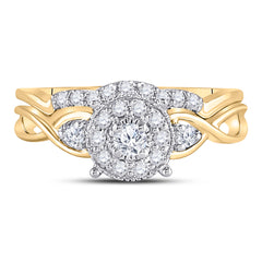 10kt Yellow Gold Womens Round Diamond Halo Twist Bridal Wedding Engagement Ring Band Set 1/3 Cttw