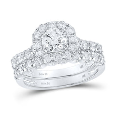 14k White Gold Womens Round Diamond Halo Bridal Wedding Engagement Ring Band Set 2.00 Cttw