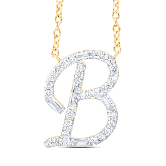1/5CTW-NAT DIA CN INITIAL "B" FASHION BAGUETTE NECKLACE (18 INCH)