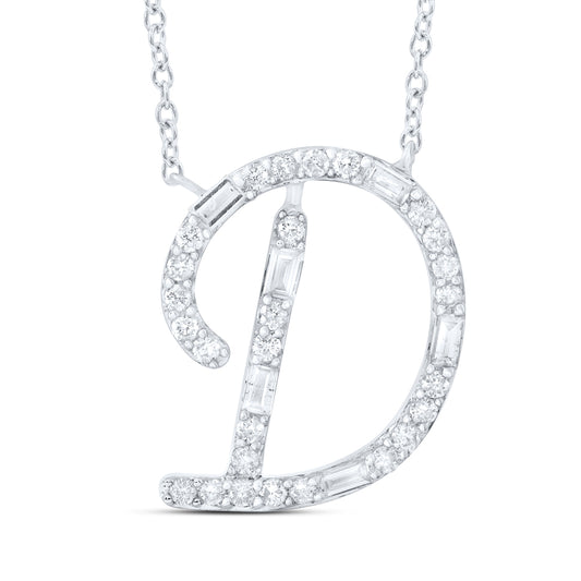 1/5CTW-NAT DIA CN INITIAL "D" FASHION BAGUETTE NECKLACE (18 INCH)