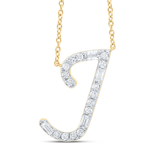 1/5CTW-NAT DIA CN INITIAL "J" FASHION BAGUETTE NECKLACE (18 INCH)