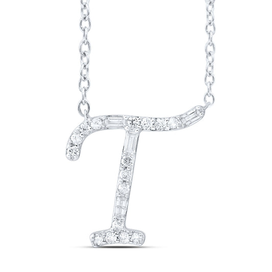 1/5CTW-NAT DIA CN INITIAL "T" FASHION BAGUETTE NECKLACE (18 INCH)