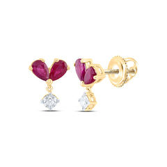 1/6CTW-DIA ANA M 5X3MM PS-RUBY NAT GEM DANGLING EARRING