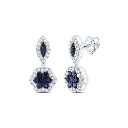 1/2CTW-DIA ANA M 3/4CTW RD-BS NAT GEM FLOWER DANGLING EARRING