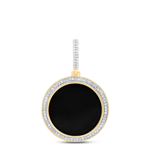 1/2CTW-DIA NK 22.5MM RD-ONYX-BLACK DOG TAG MEN'S CHARM