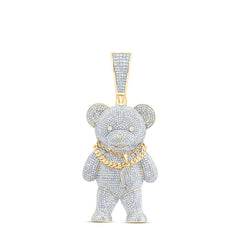 7 1/2CTW-DIA NK TEDDY BEAR MENS CHARM WITH CHAIN
