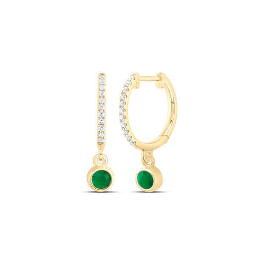 1/10CTW-DIA ANA M 3.20MM RD-EM NAT GEM DANGLING EARRING