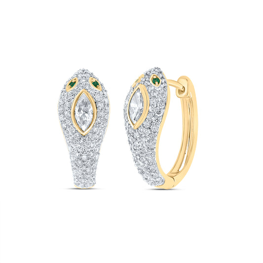 1 1/3CTW-DIA ANA M 6X3MM-CMQ,0.02CT RD-EM NAT GEM SNAKE HOOP EARRING