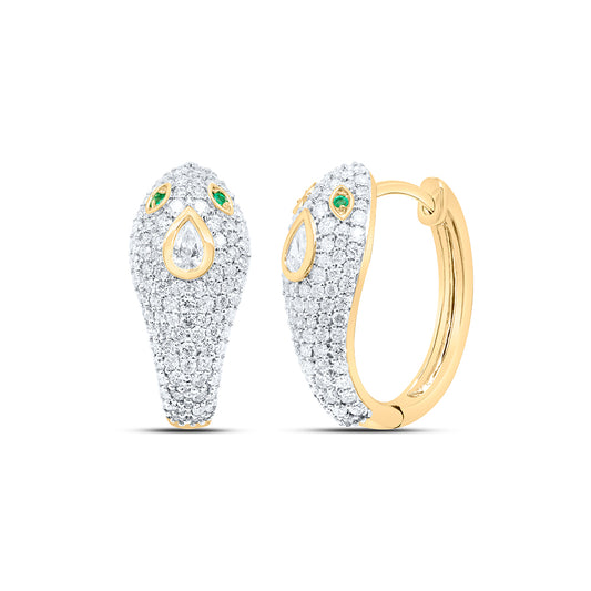 1CTW-DIA ANA M 4X3MM-CPS,0.02CT RD-EM NAT GEM SNAKE HOOP EARRING