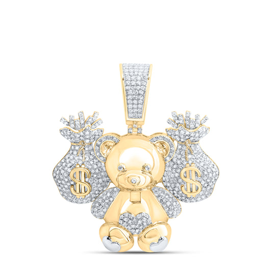 1 1/3CTW-NAT DIA NK TEDDY BEAR MONEY DOLLAR BAG MENS CHARM
