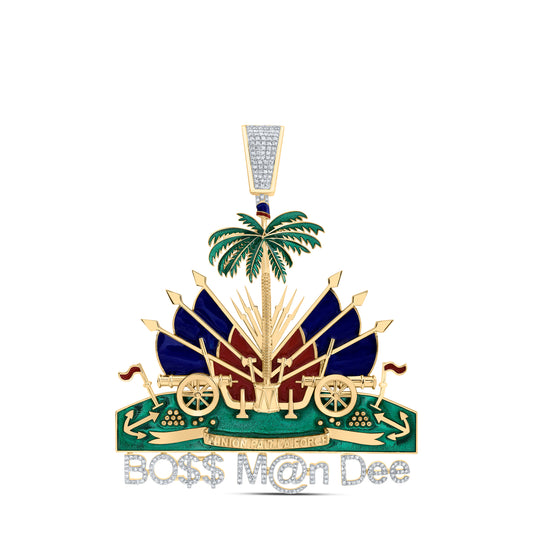1 1/3CTW DIA HAITIAN COAT OF ARMS LOGO PENDANT