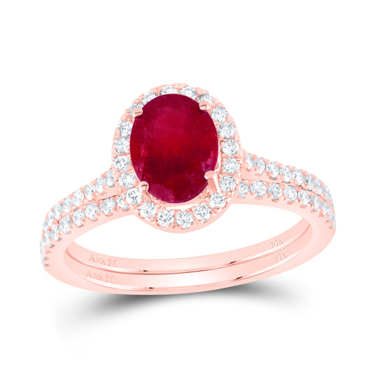 1/2CTW-NAT DIA ANA M 8X6MM OV-RU NAT SINGLE HALO GEM BRIDAL SET