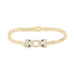 2 CTW-NAT DIA CN 1/20CTW-RD-EM NAT GEM LADIES LEOPARD CURB CHAIN BRACELET (7 INCH)