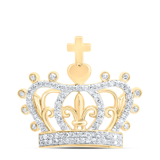 3/8CTW-DIA NK CROSS CROWN MENS CHARM