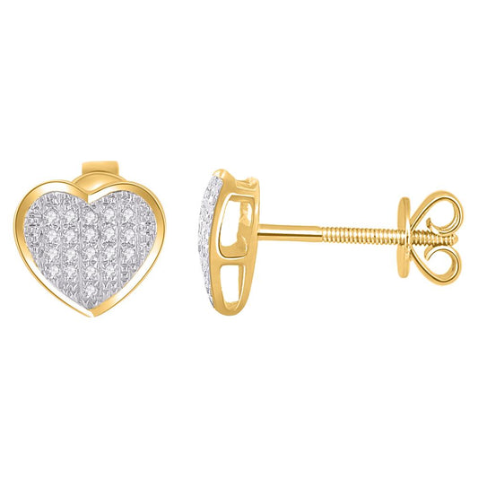 10 Karat Yellow Gold 0.10 Carat Diamonds Heart Earrings-0124302-YG