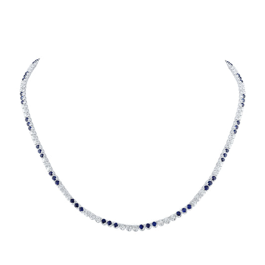 14kt White Gold Womens Round Blue Sapphire Diamond 18-inch Tennis Necklace 8-3/8 Cttw