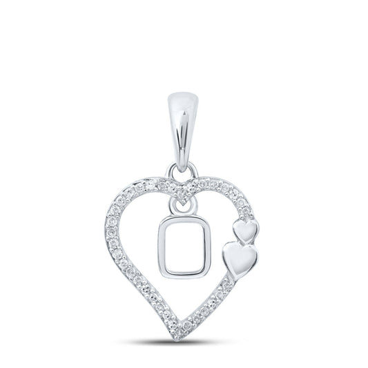 10kt White Gold Womens Round Diamond O Heart Letter Pendant 1/10 Cttw