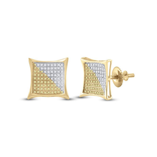 10kt Gold Mens Round Yellow Color Enhanced Diamond Kite Square Earrings 1/2 Cttw