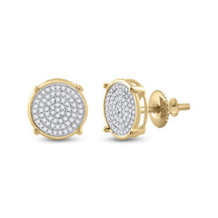 10kt Yellow Gold Mens Round Diamond Circle Disk Cluster Earrings 1/4 Cttw