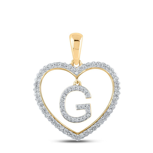 10kt Yellow Gold Womens Round Diamond Heart G Letter Pendant 1/4 Cttw
