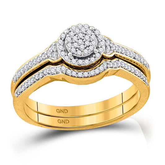 10k Yellow Gold Round Diamond Cluster Bridal Wedding Ring Band Set 1/4 Cttw