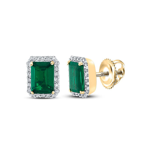 10kt Yellow Gold Womens Lab-Created Emerald Diamond Stud Earrings 2 Cttw