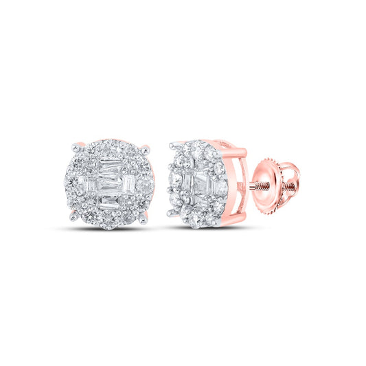 10kt Rose Gold Mens Baguette Diamond Cluster Earrings 5/8 Cttw