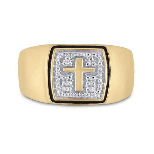 10kt Yellow Gold Mens Round Diamond Cross Band Ring .02 Cttw