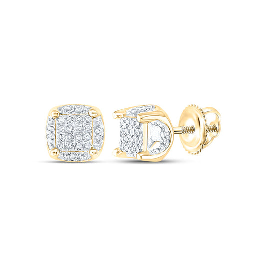 10kt Yellow Gold Round Diamond Cluster Stud Earrings 1/5 Cttw