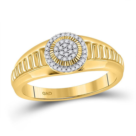 10kt Yellow Gold Womens Round Diamond Circle Cluster Ribbed Ring 1/8 Cttw