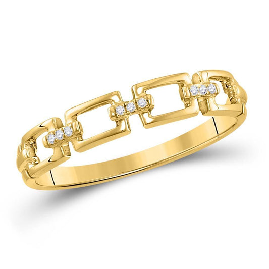 14kt Yellow Gold Womens Round Diamond Chain Link Stackable Band Ring .03 Cttw