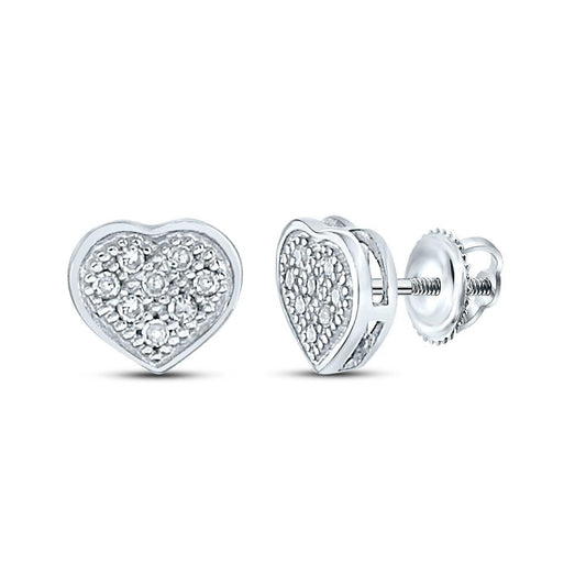 10kt White Gold Womens Round Diamond Heart Cluster Earrings 1/20 Cttw