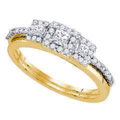 14kt Yellow Gold Womens Princess Diamond Bridal Wedding Engagement Ring Band Set 1/2 Cttw