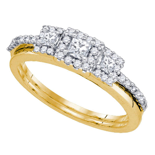 14kt Yellow Gold Womens Princess Diamond Bridal Wedding Engagement Ring Band Set 1/2 Cttw