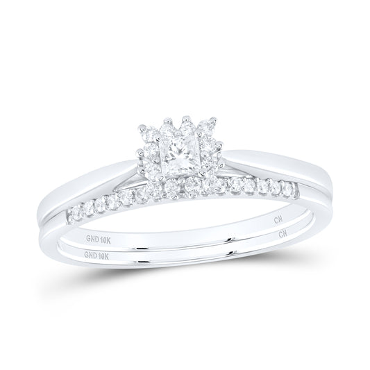 10kt White Gold Princess Diamond Wedding Ring Sets Band