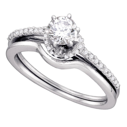 14kt White Gold Womens Round Diamond Slender Bridal Wedding Engagement Ring Band Set 1/2 Cttw