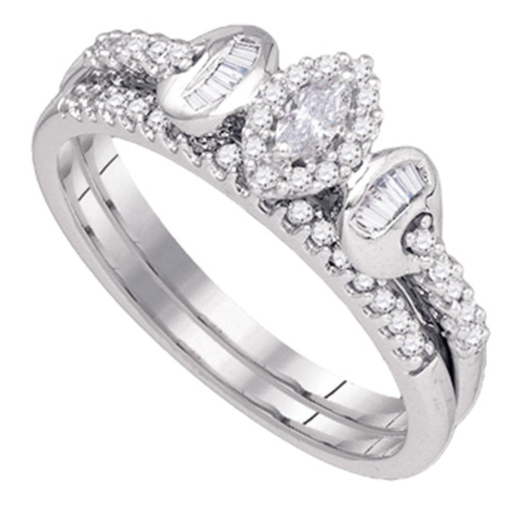 10k White Gold Marquise Diamond Womens Wedding Bridal Ring Set 1/3 Cttw