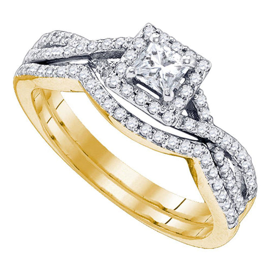 14kt Yellow Gold Womens Princess Diamond Twist Bridal Wedding Engagement Ring Band Set 5/8 Cttw