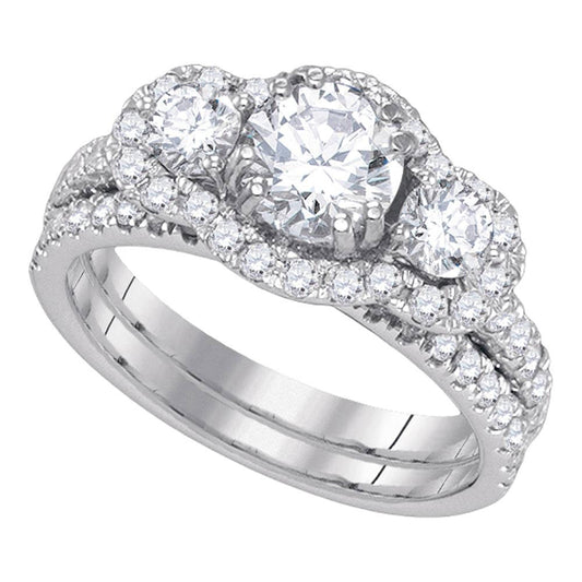 14kt White Gold Womens Round Diamond Bridal Wedding Engagement Ring Band Set 2-1/3 Cttw