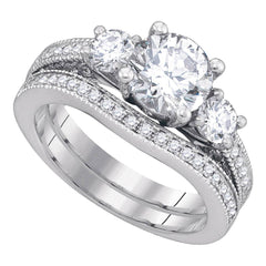 14kt White Gold Womens Round Diamond Bridal Wedding Engagement Ring Band Set 2-1/2 Cttw