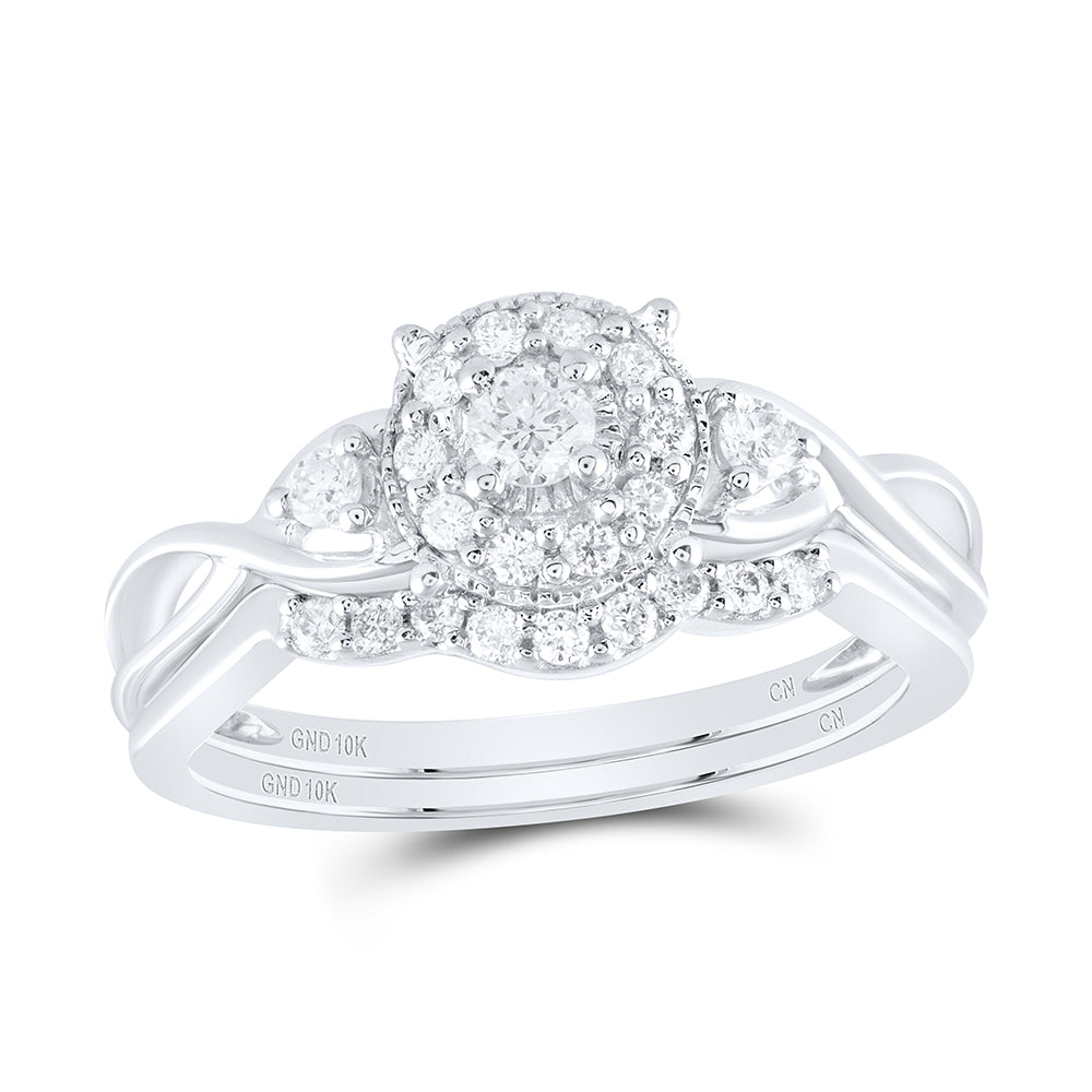 10k White Gold Round Diamond Cluster Womens Bridal Wedding Engagement Ring Band Set 1/3 Cttw