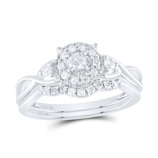 10k White Gold Round Diamond Cluster Womens Bridal Wedding Engagement Ring Band Set 1/3 Cttw