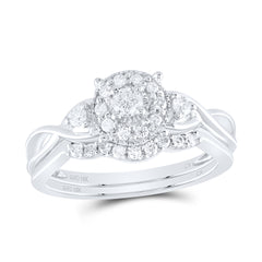 10k White Gold Round Diamond Cluster Womens Bridal Wedding Engagement Ring Band Set 1/3 Cttw