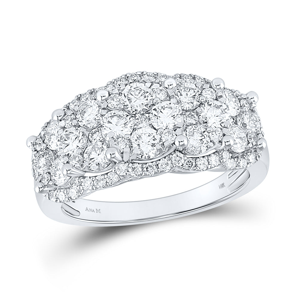 14kt White Gold Womens Round  Cocktail Cluster 5-stone Ring 2.00 Cttw