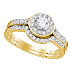14kt Yellow Gold Womens Diamond Round Halo Bridal Wedding Engagement Ring Band Set 1/2 Cttw