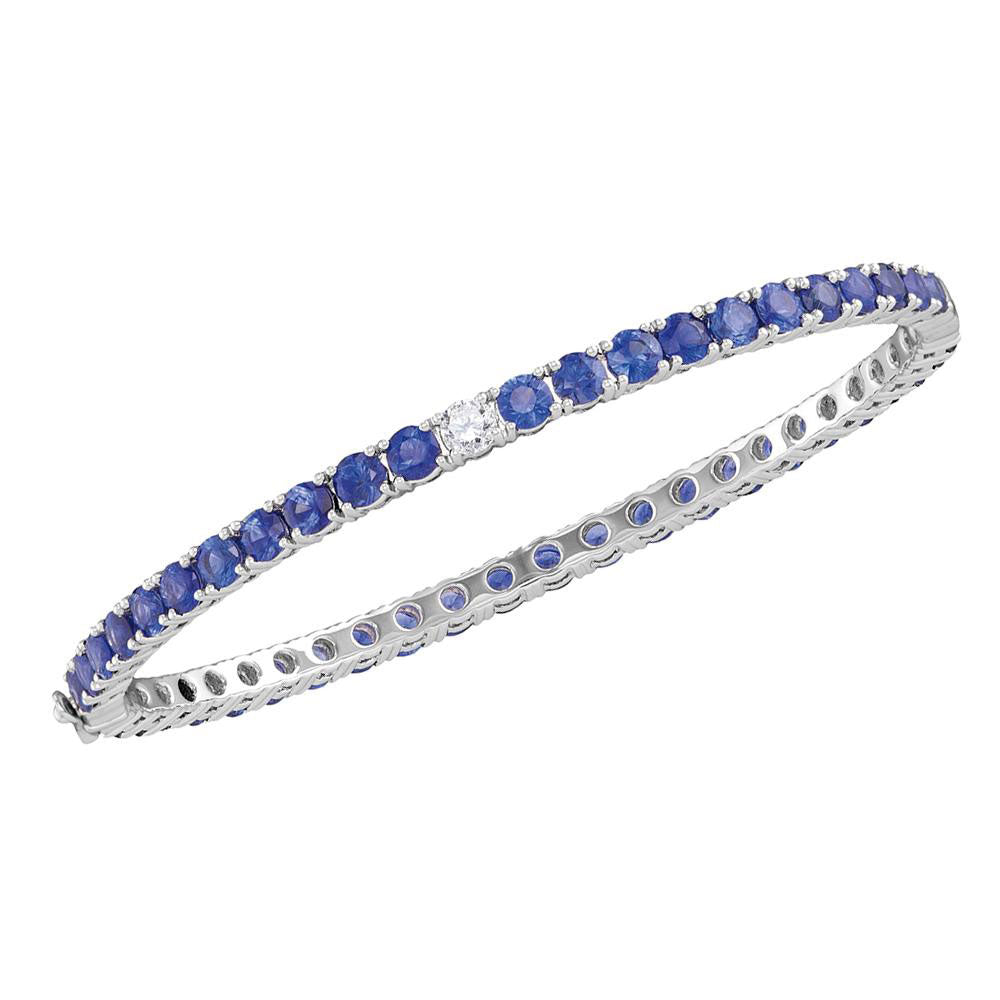 18kt White Gold Womens Round Blue Sapphire Bangle Bracelet 9.00 Cttw