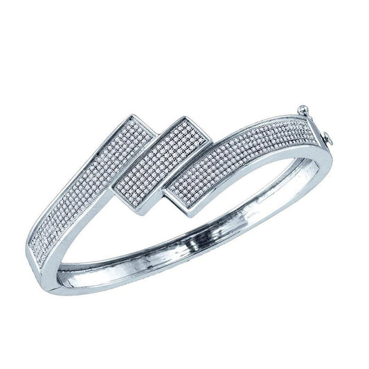 10kt White Gold Womens Round Diamond Bypass Bangle Bracelet 1-1/3 Cttw