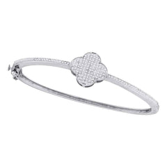 10kt White Gold Womens Round Diamond Quatrefoil Cluster Bangle Bracelet 3/8 Cttw